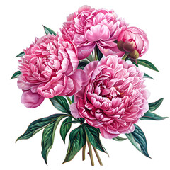 Clipart illustration a bouquet of Peony on white background. Suitable for crafting and digital design projects.[A-0006]