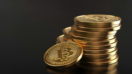 Pile of Bitcoins on dark background