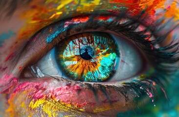 Close-up of a colorful painted eye with vibrant colors