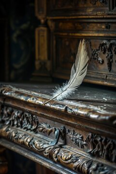 Vintage quill on an antique wooden desk