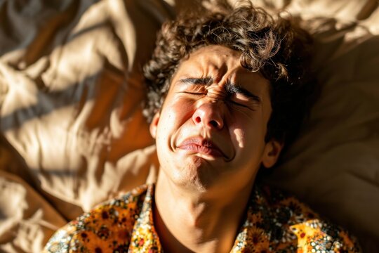 Young person squinting in bright sunlight