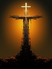 Fototapeta premium Futuristic cross structure against an orange sky