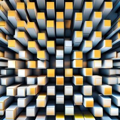 A three-dimensional grid of cubes rotating and shifting, creating an optical illusion of depth and movement, challenging the viewer's perception of space and reality, inviting exploration3