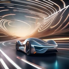 A futuristic vehicle navigating through a digital landscape, leaving a trail of light and motion in its wake, symbolizing progress2