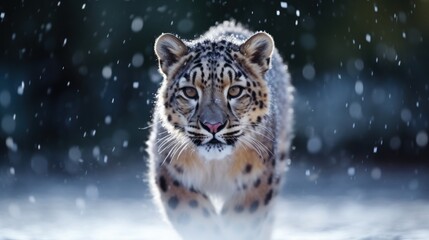 Fototapeta premium Majestic Snow Leopard in a Snowy Habitat