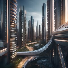 A futuristic cityscape with buildings and structures bending and twisting in a surreal and futuristic manner, as if alive with motion, inspiring imagination and creativity in the viewer3 - obrazy, fototapety, plakaty
