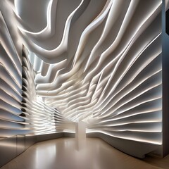 A modern art installation featuring rotating elements that create dynamic patterns of light and shadow, transforming the space, inspiring awe and wonder in those who experience its beauty1