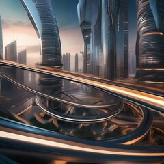 A futuristic cityscape with buildings and structures bending and twisting in a surreal and futuristic manner, as if alive with motion, inspiring imagination3 - obrazy, fototapety, plakaty