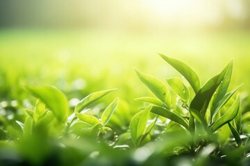 Fototapeta na wymiar Green tea plant backgrounds outdoors.