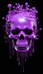 Vibrant purple paint splashing over a skull
