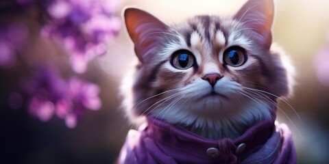Adorable Cat in Stylish Outfit Posing Outdoors