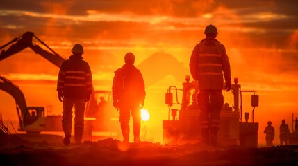 Fototapeta premium Silhouette of construction equipment on a busy site, abstract , background
