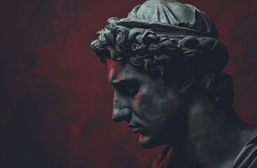 Classic sculpture bust with dramatic lighting on a dark background