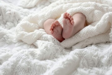 Newborn baby feet blanket white comfortable. - Powered by Adobe