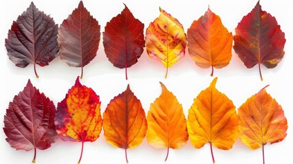 Fototapeta premium A collection of autumn leaves in various stages of changing color.
