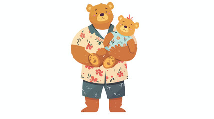 Vector cartoon Illustration of a dad-bear who holds a hand of baby 