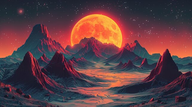 Design psychedelic space-themed posters and album covers that blend retro futurism with contemporary design elements using bold typography