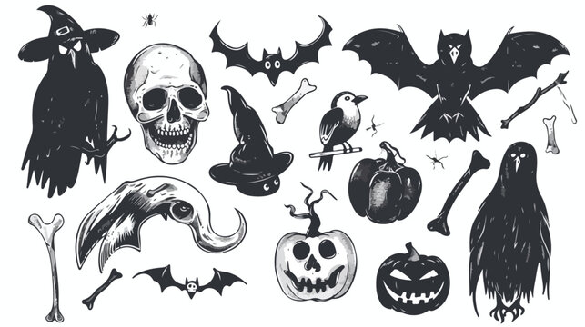 Vector collection of hand drawn Halloween images 