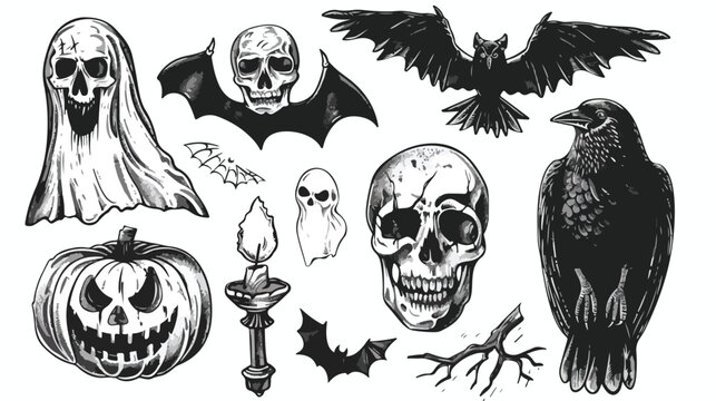Vector collection of hand drawn Halloween images 