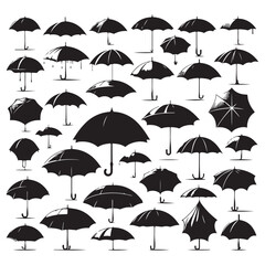 Fototapeta na wymiar Black silhouette set of various umbrellas, vector illustration