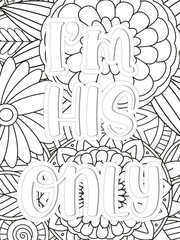 Love Quotes quotes Flower Coloring Page Beautiful black and white illustration for adult coloring book