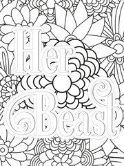 Love Quotes quotes Flower Coloring Page Beautiful black and white illustration for adult coloring book