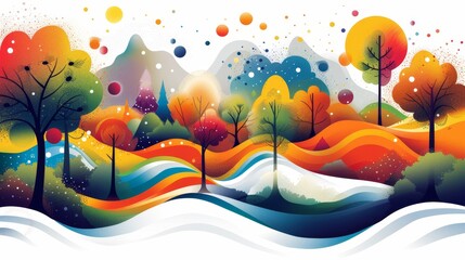 Fototapeta premium woodland illustration design pops amidst a colorful abstract background