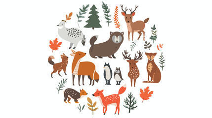 Vector concept with forest animals arranged in a circle