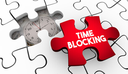 Time Blocking Managemnet Puzzle Piece Clock Save Downtime Focus on Work Job 3d Illustration