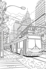 bus in the city as a picture from modern coloring book  