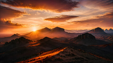 Fototapeta premium A fiery sunset over a desert landscape