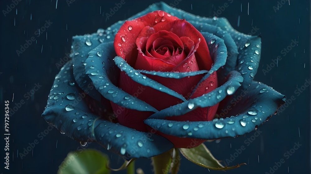 Wall mural red rose with water drops