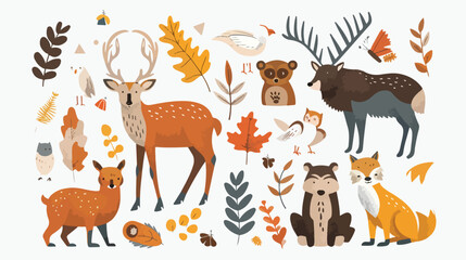 Vector creative poster with forest animals and plants