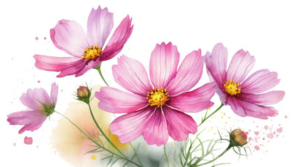 水彩タッチのコスモスのイラスト