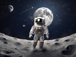 Generative AI. Astronaut Jumping Around On The Surface Of The Moon T-shirt Design
