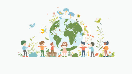 Vector flat illustration little people prepare for Earth day