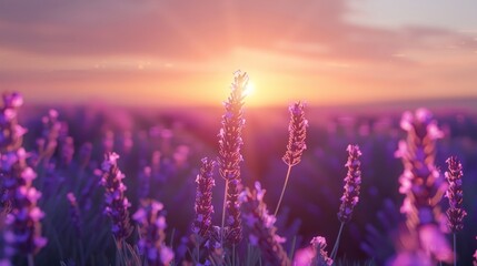 Early morning light illuminating the lavender fields