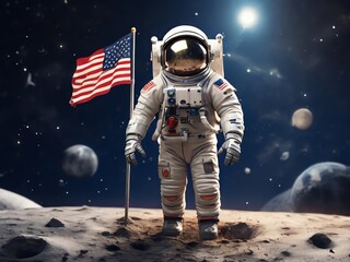 Generative AI. Astronaut Jumping Around On The Surface Of The Moon T-shirt Design
