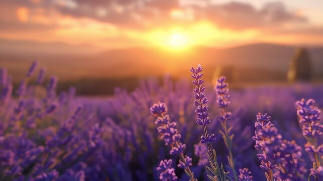 Morning Glow in the Lavender Fields: A Single Blossom Captivates