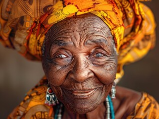 Obraz premium Portrait photo of elderly African women with dark background