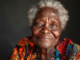 Portrait photo of elderly African women with dark background