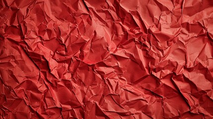 Red creased crumpled paper background grunge texture backdrop.