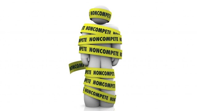 Noncompete Clause Agreement Person Worker Employee Trapped Wrapped in Tape No Competition 3d Animation