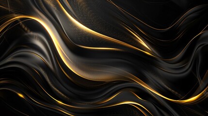 Black luxury background with golden line elements and light ray effect decoration and bokeh.
