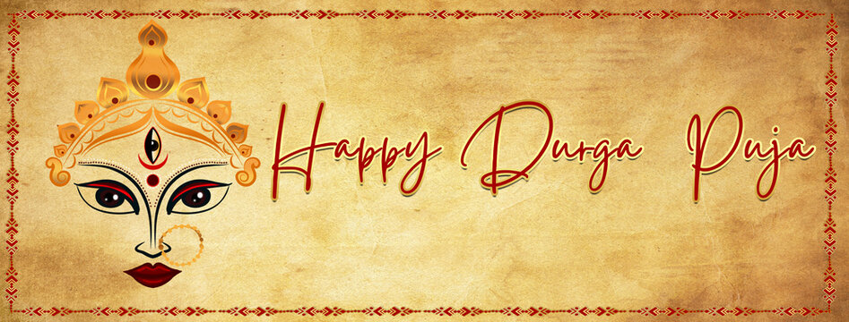 happy Durga puja festival social media banner template design , Happy Durga Puja Festival Background with Stylish Text 