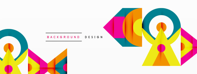 A vibrant collection of rectangles, triangles, and circles in electric blue, magenta, and other hues, creating a bold and modern art pattern. Perfect for a logo or unique font design