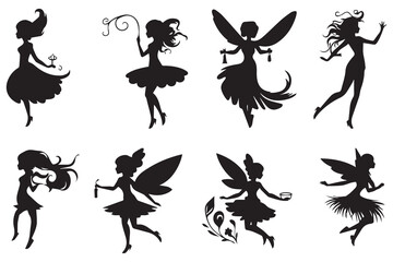 Fairy silhouette vector illustration set