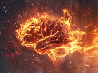 Brain on fire, illustrating parkinson s, alzheimer s, dementia, multiple sclerosis concept image. 