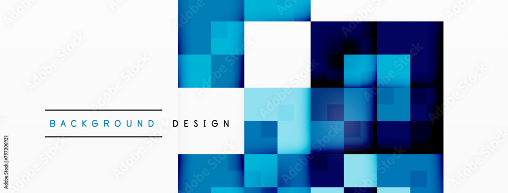 Poster a vibrant background design featuring squares in shades of blue, azure, and electric blue. the color