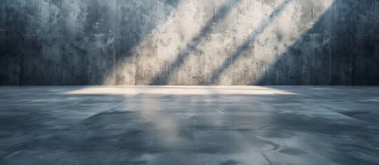 An interior space is shown up-close, emphasizing a bare room with a concrete wall and floor, creating a minimalist industrial look